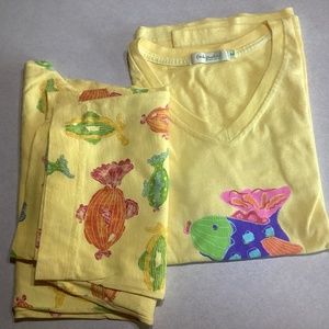 Fresh Produce set - shirt & 3/4-pant yellow fish